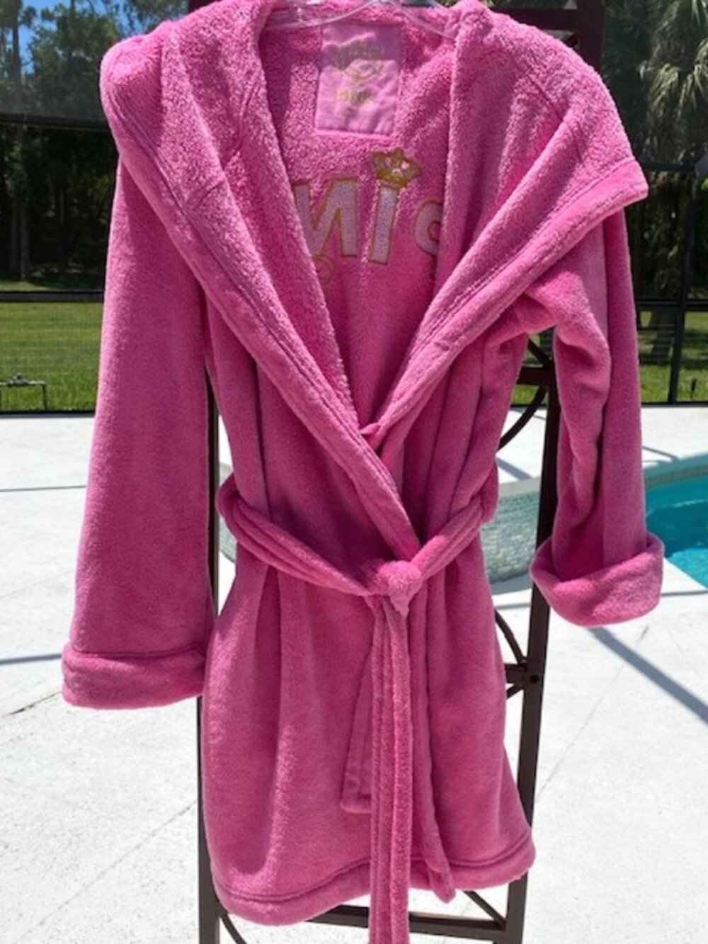 Victoria's Secret Pink Rock Royalty Plush Robe Belted Hooded Long Sleeve XS / S